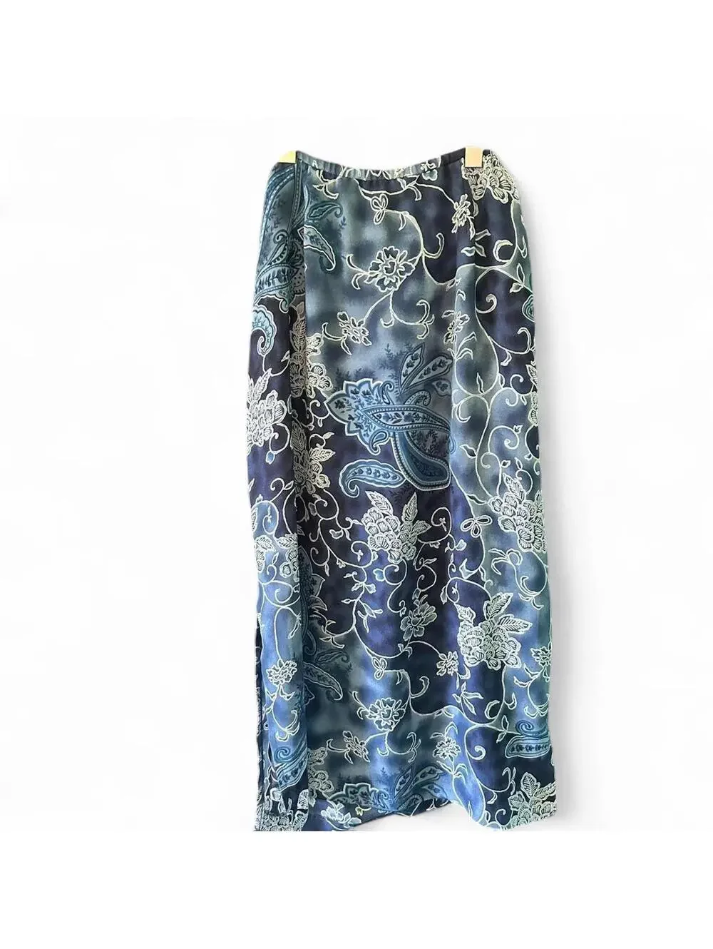 Vintage REQUIREMENTS Blue & White Floral Paisley Maxi Skirt - Size L